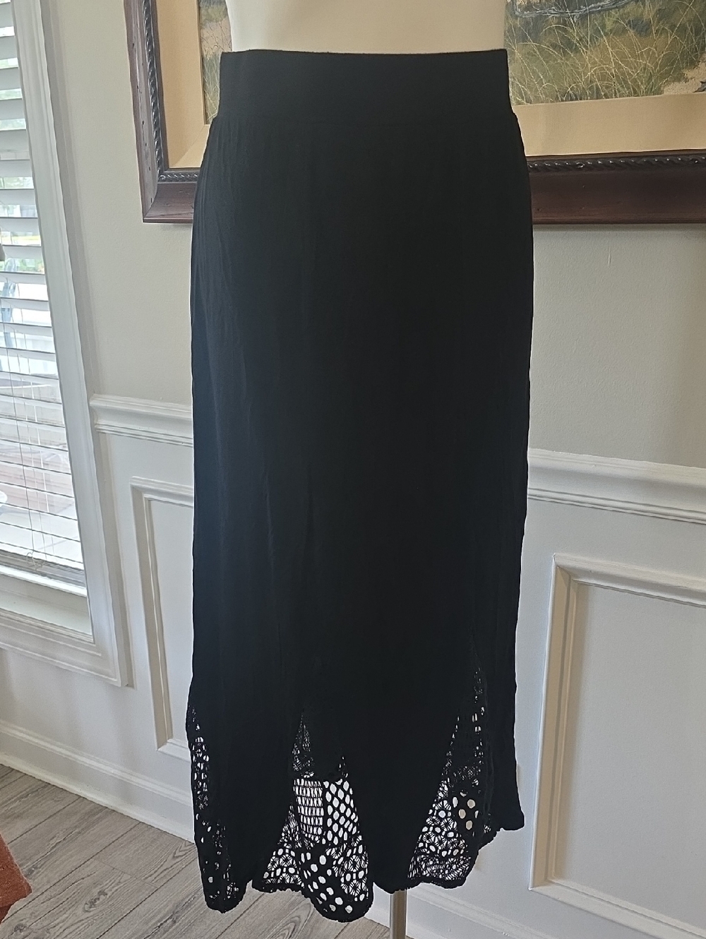 Avenue Black Maxi Skirt with Lace Hem
